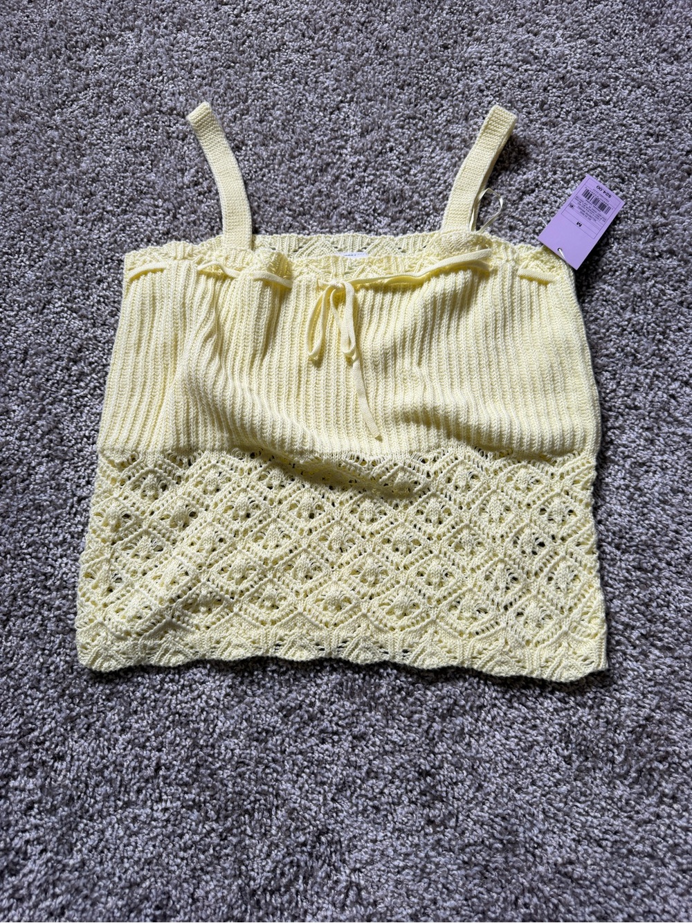 wild fable Pale Yellow Knit Lace-Trim Tank